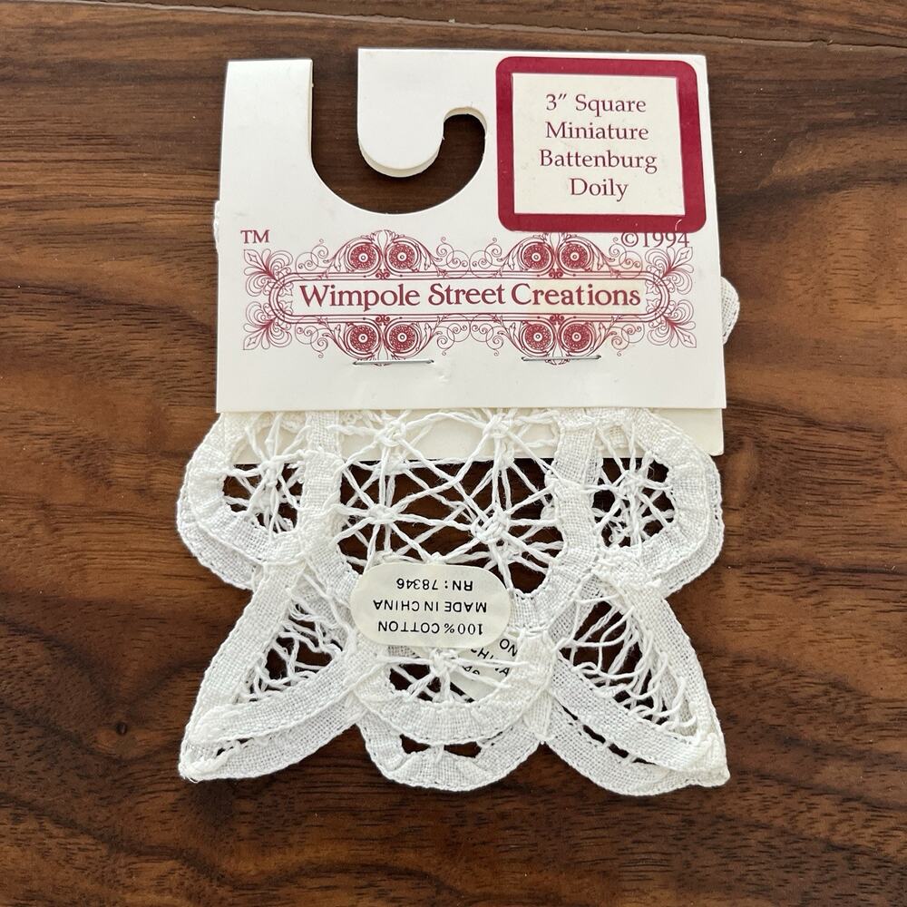 Vintage Wimpole Street Creations 3" Square Miniature Battenburg Doily